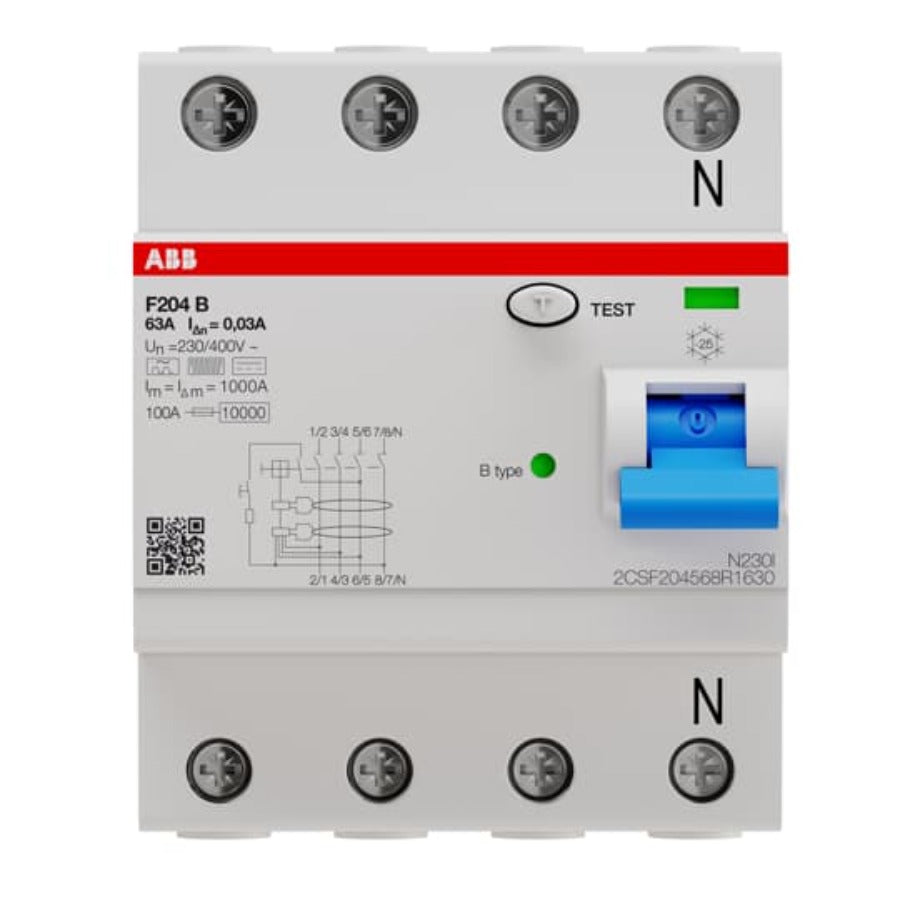 FI-Schalter Typ B F204B-63/0,03 4P B63A 30mA 3kA 4TE ABB 2CSF204568R1630 | ABB
