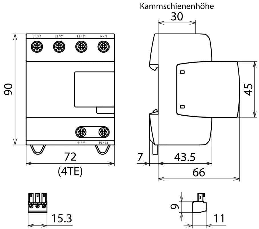DEHNventil M2 TNS FM – Modularer Kombi-Ableiter Typ 1+2+3 für TN-S-Systeme, Art.-Nr. 956405