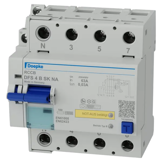Doepke DFS4 063-4/0.03-B SK NA – 4-poliger FI-Schalter Typ B (63A/30mA) mit NOT-AUS & Allstromsensitiv | Doepke