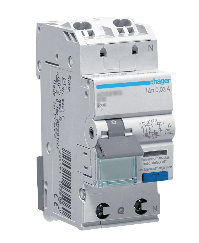 FI/LS-Schalter Hager ADS966D FI/LS Schalter 1P+N 6kA C16A 0,03A - Ismailkar