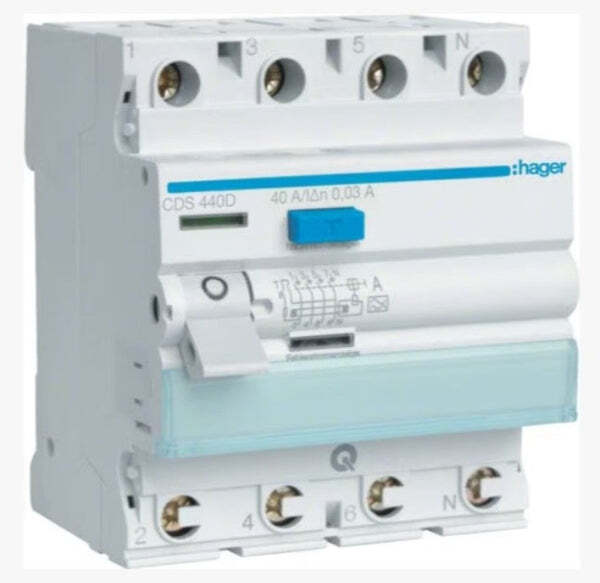 FI-Schalter 40A Hager CDS440D RCD 30mA 4 polig QC | Hager