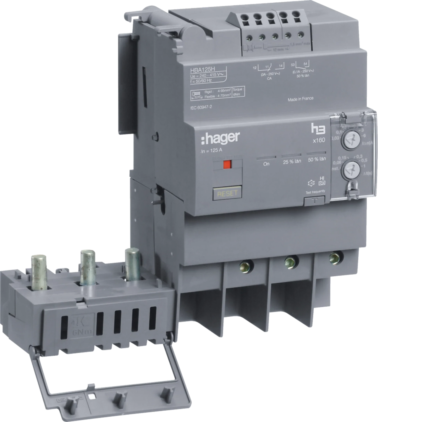 FI-Block Baugröße x160 3polig 125A Idn einstellbar | Hager