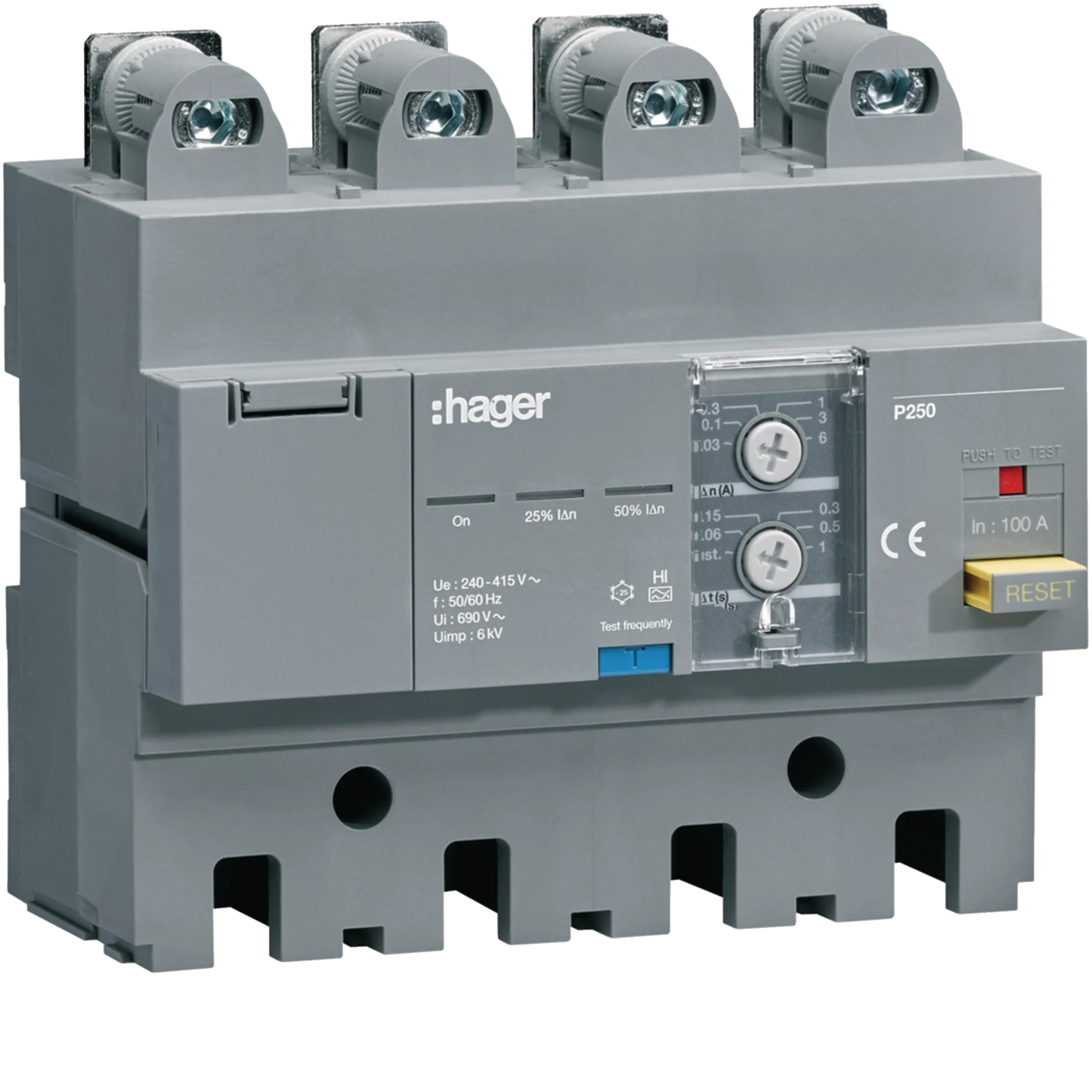 FI-Block P250 4P 100A Idn 30 mA bis 6 A stufenweise einstellbar | Hager