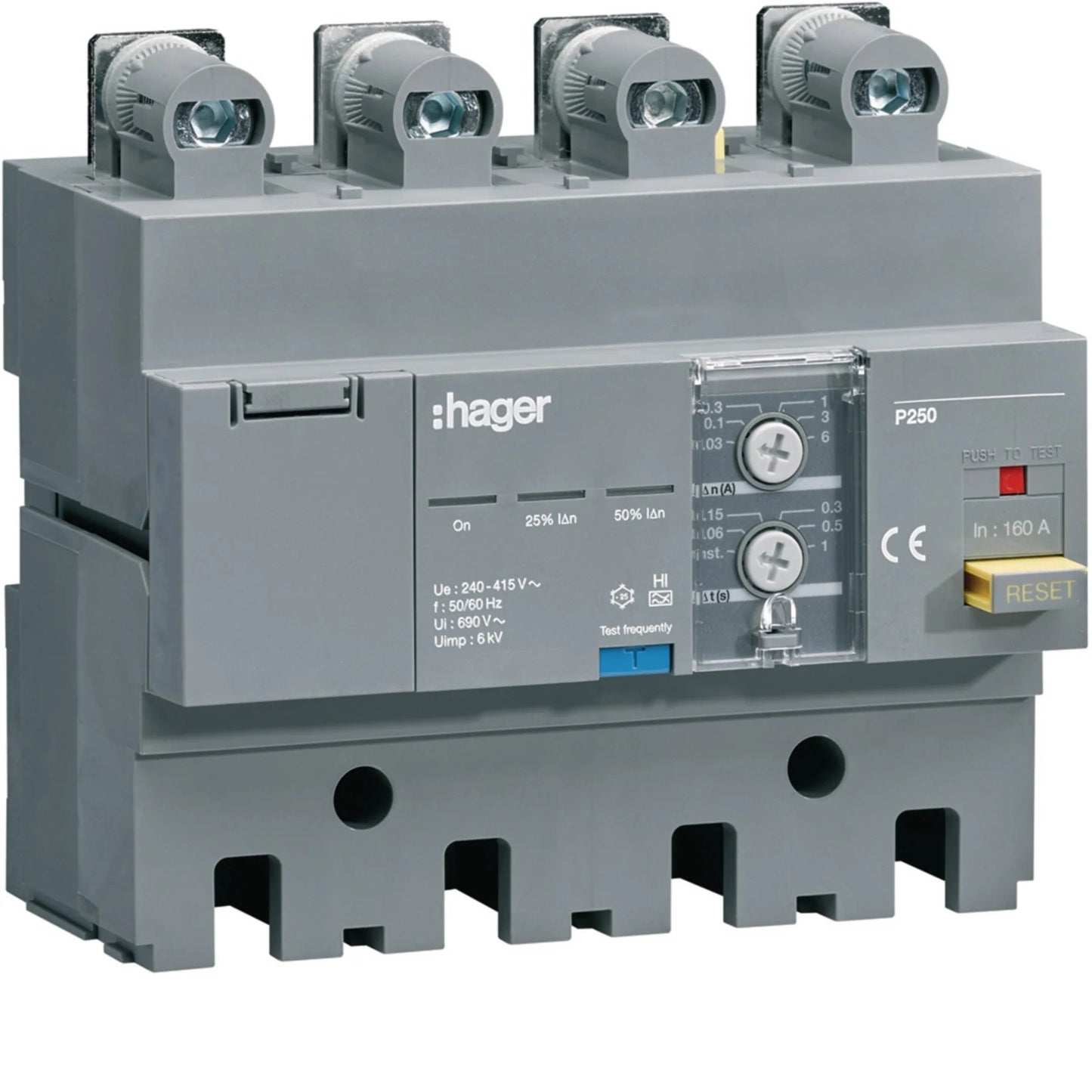 FI-Block P250 4P 160A Idn 30 mA bis 6 A stufenweise einstellbar | Hager