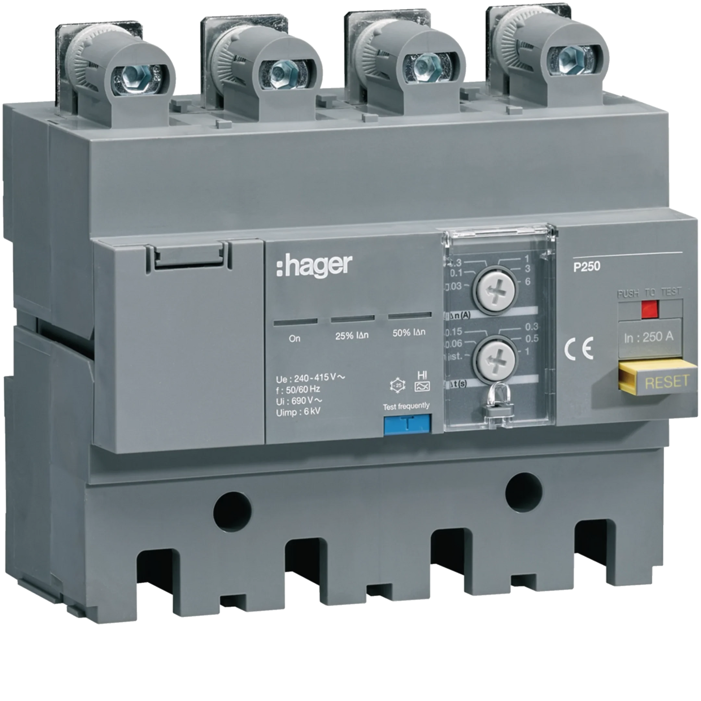 FI-Block P250 4P 250A Idn 30 mA bis 6 A stufenweise einstellbar | Hager