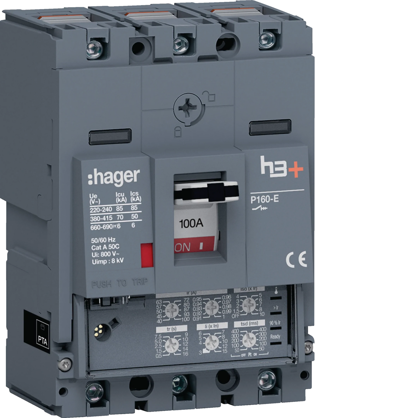 Leistungsschalter h3+ P160 LSI 3P3D 100A 70kA CTC | Hager