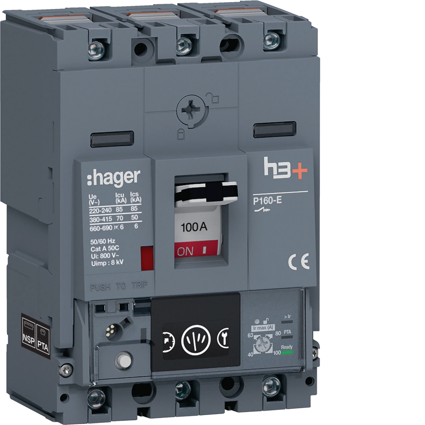 Leistungsschalter h3+ P160 Energy 3P3D 100A 70kA CTC | Hager