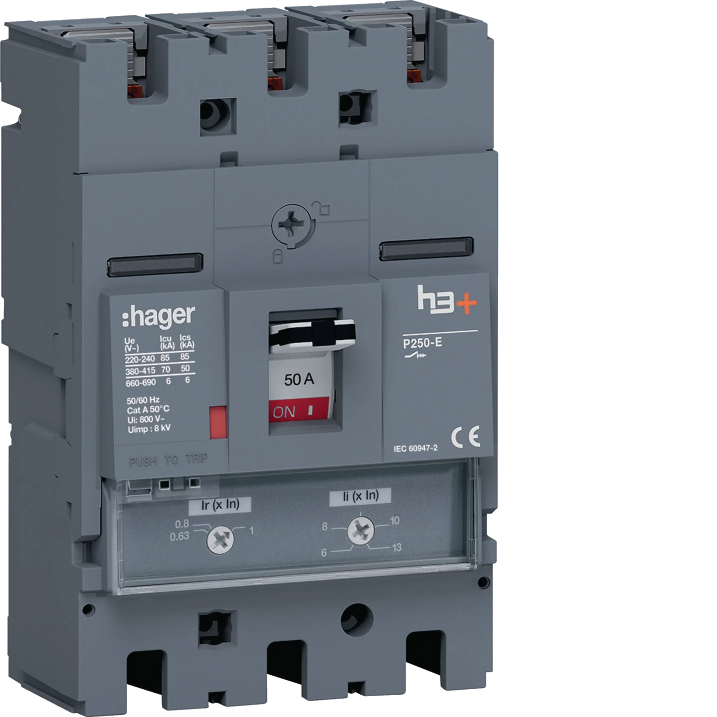 Leistungsschalter h3+ P250 TM ADJ 3P3D 50A 70kA FTC | Hager
