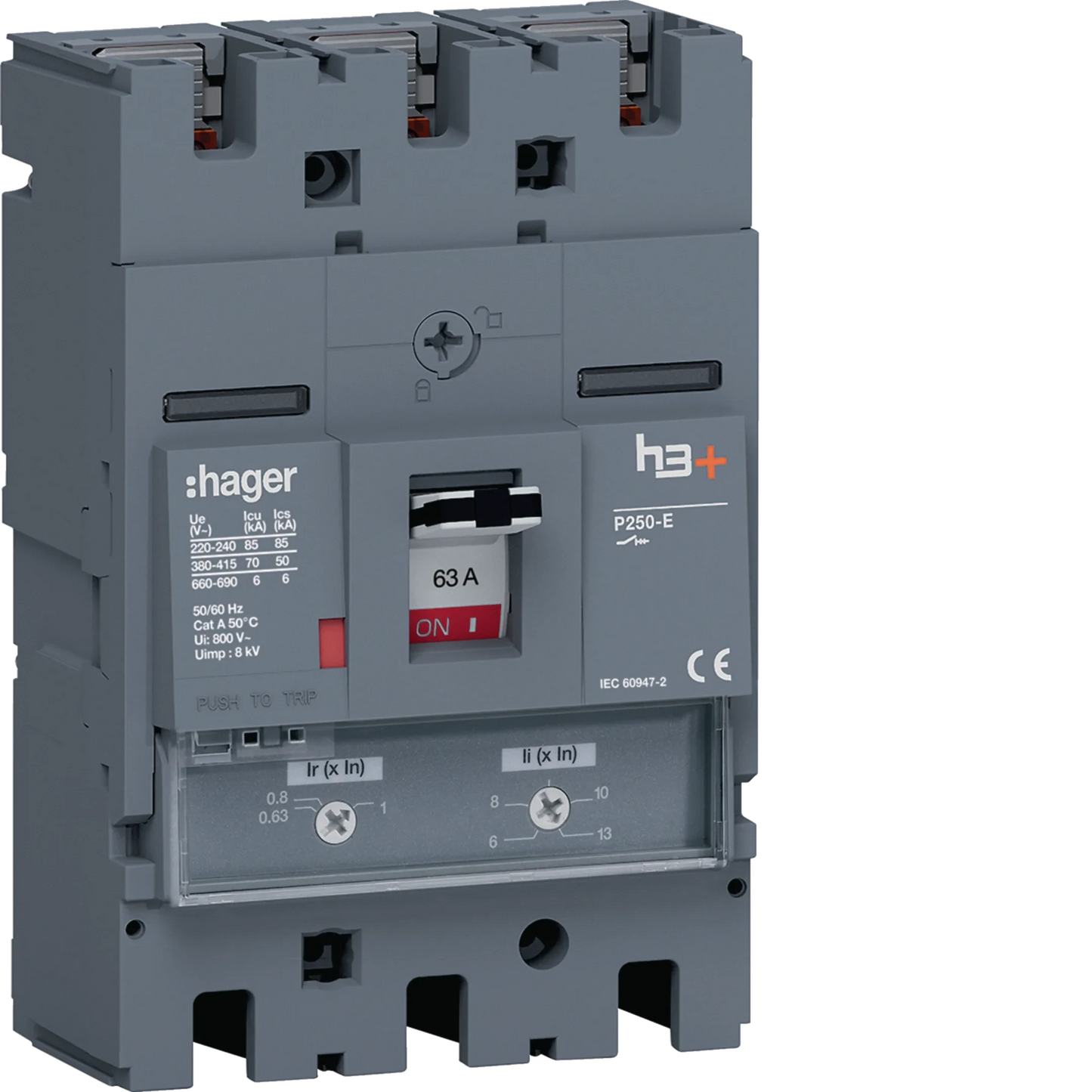 Leistungsschalter h3+ P250 TM ADJ 3P3D 63A 70kA FTC | Hager
