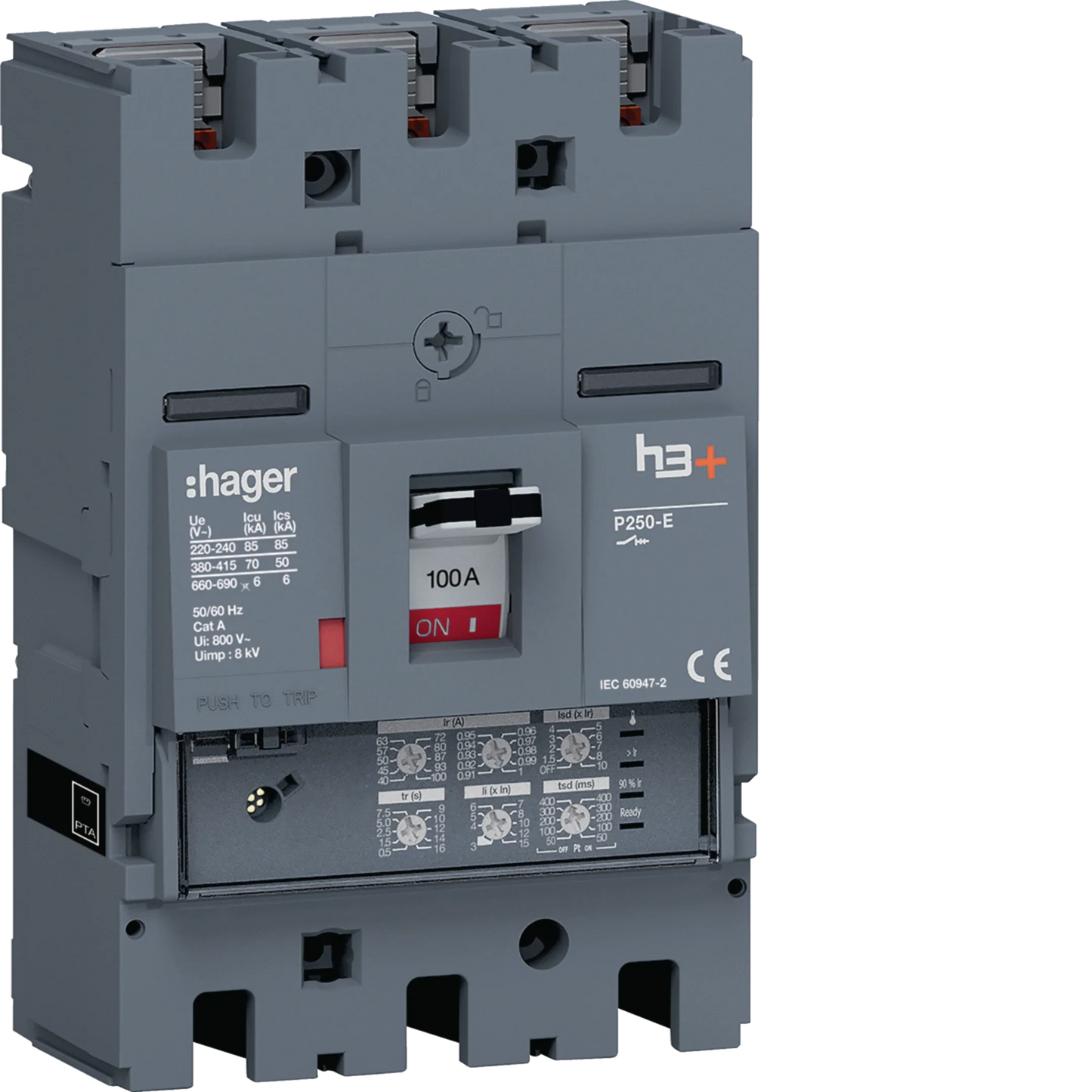 Leistungsschalter h3+ P250 LSI 3P3D 100A 70kA FTC | Hager