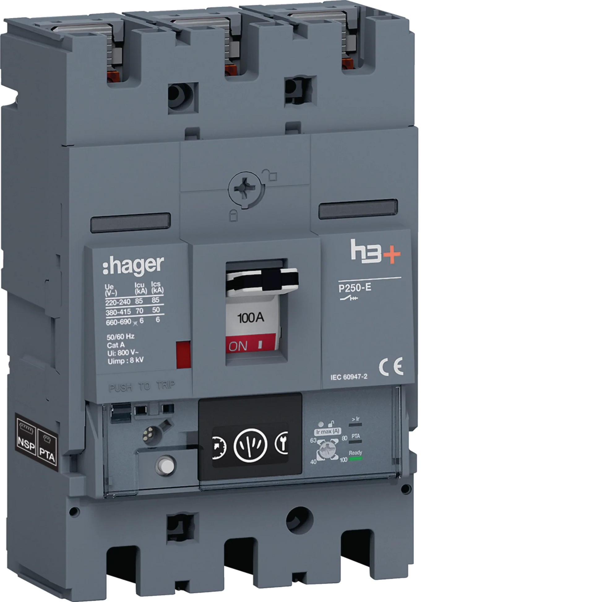 Leistungsschalter h3+ P250 Energy 3P3D 100A 70kA FTC | Hager