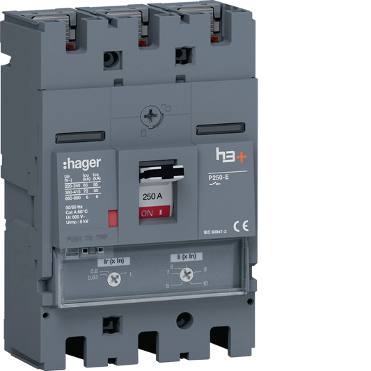 Leistungsschalter h3+ P250 TM ADJ 3P3D 250A 70kA FTC | Hager