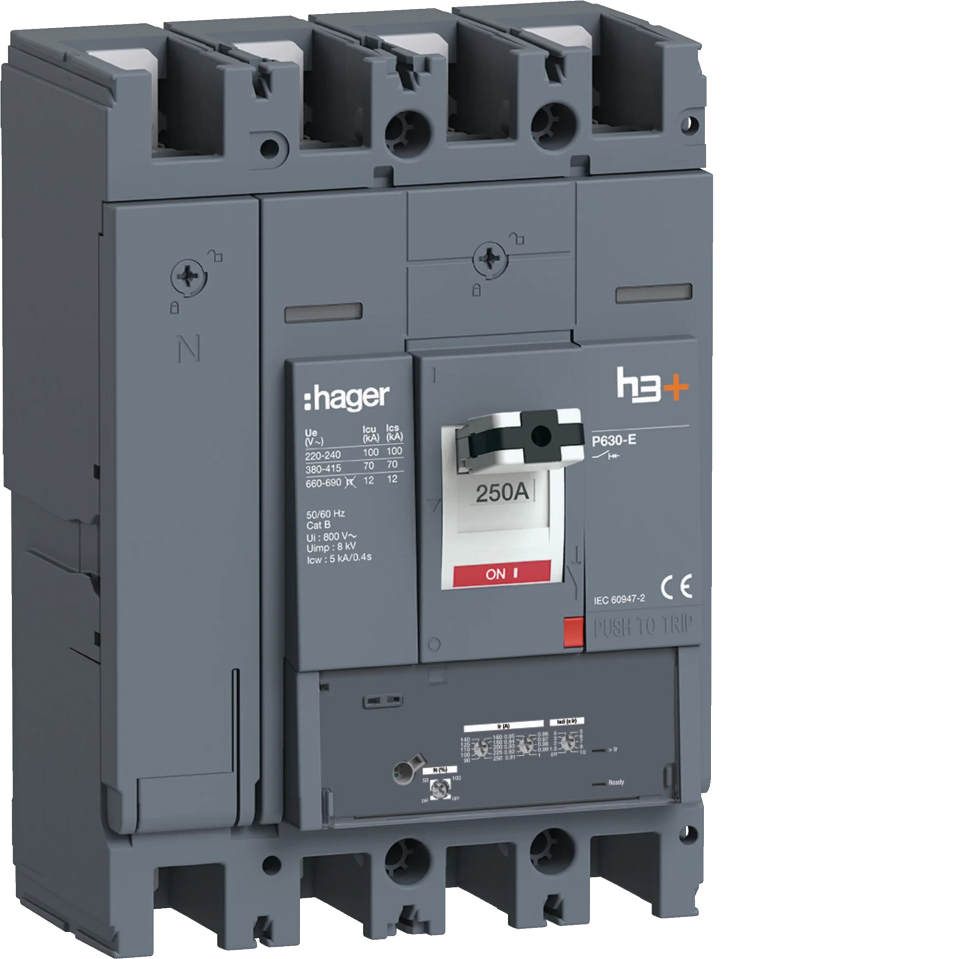 Leistungsschalter h3+ P630 LSnI 4x250A 70kA | Hager