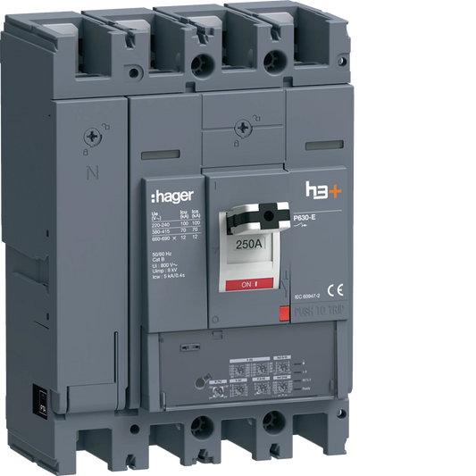 Leistungsschalter h3+ P630 LSI 4P4D N0-50-100% 250A 70kA FTC | Hager