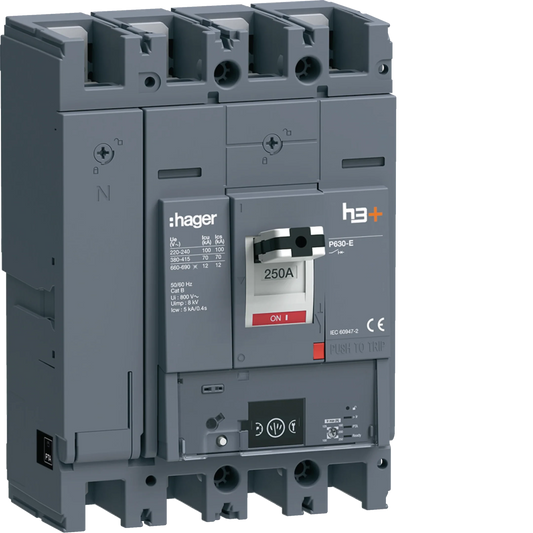 Leistungsschalter h3+ P630 Energy 4P4D N0-50-100% 250A 70kA FTC | Hager