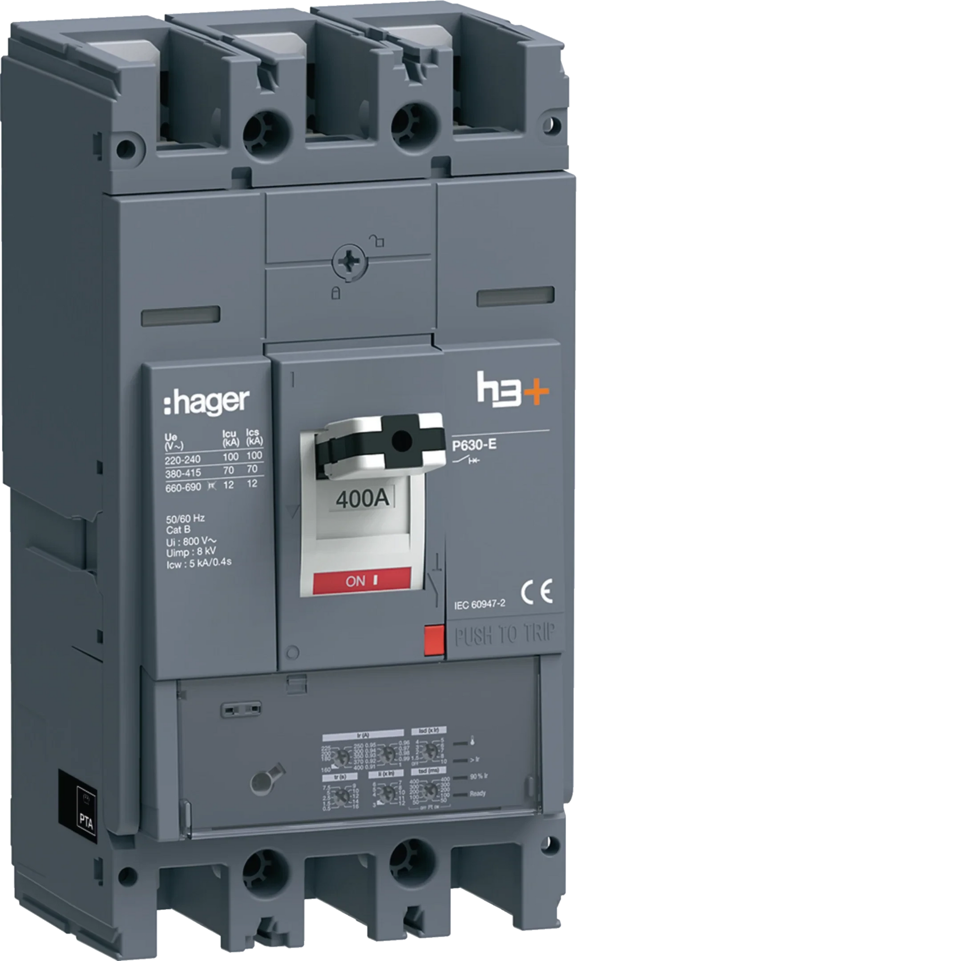 Leistungsschalter h3+ P630 LSI 3P3D 400A 70kA FTC | Hager