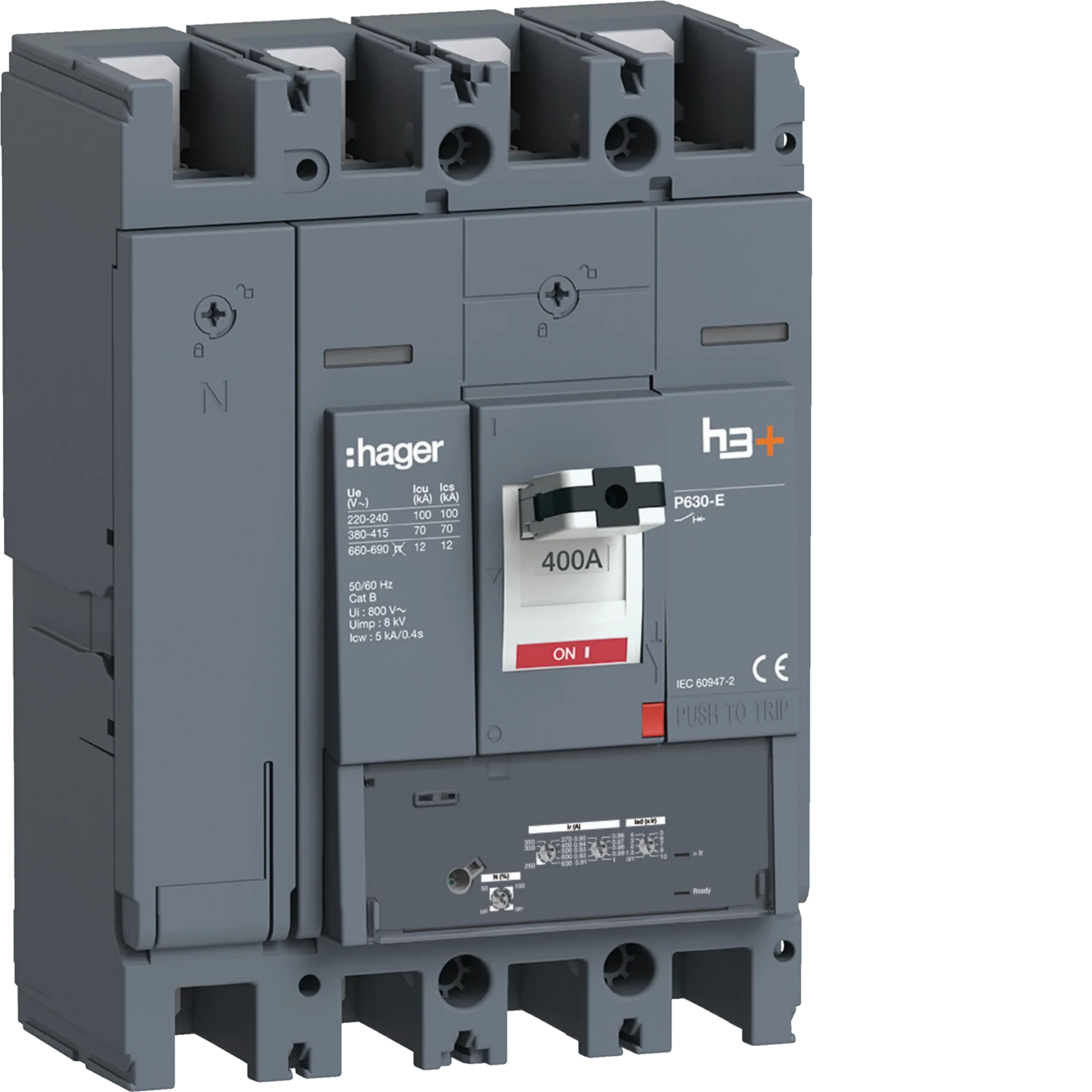Leistungsschalter h3+ P630 LSnI 4x400A 70kA | Hager