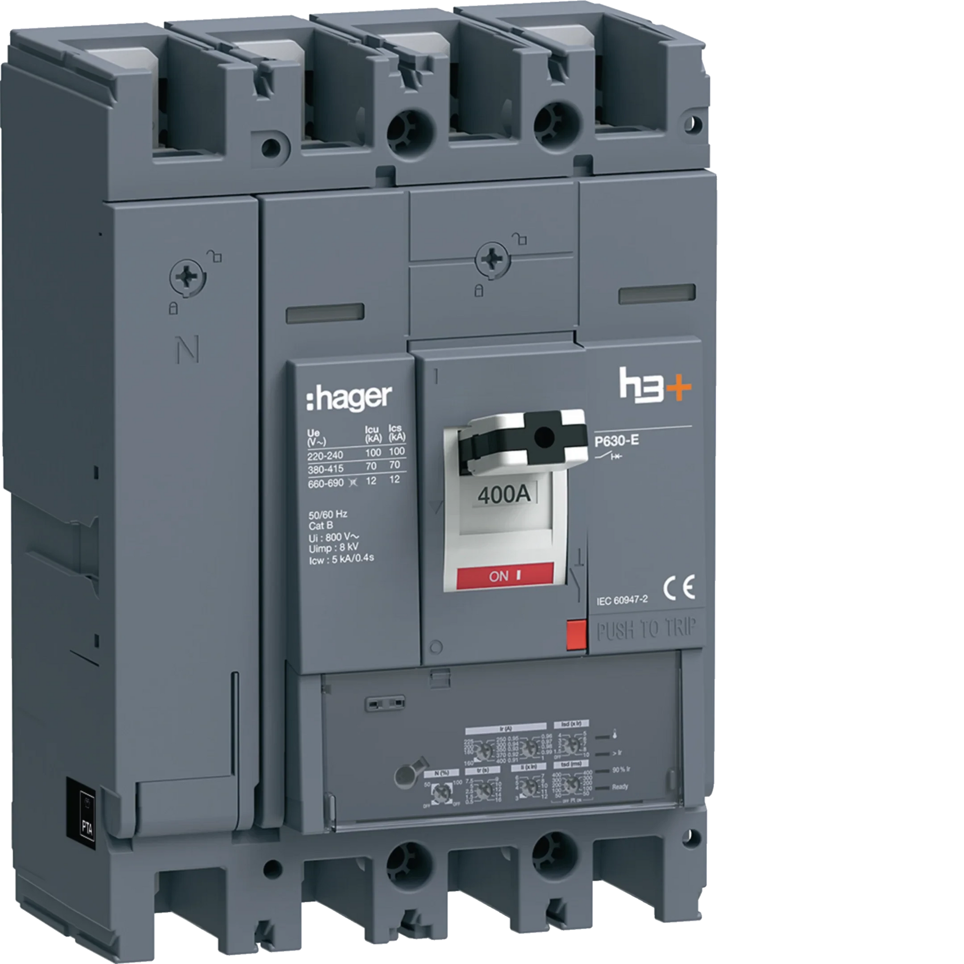 Leistungsschalter h3+ P630 LSI 4P4D N0-50-100% 400A 70kA FTC | Hager