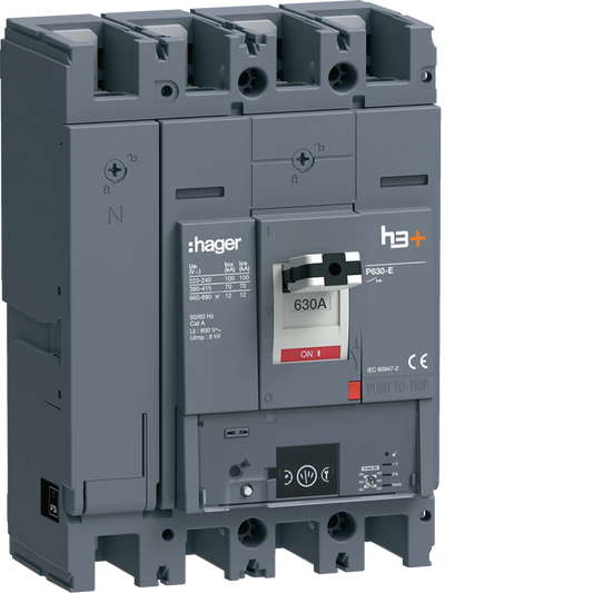 Leistungsschalter h3+ P630 Energy 4P4D N0-50-100% 630A 70kA FTC | Hager