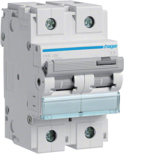 Leitungsschutzschalter 2 polig 15kA C-Charakteristik 80A 3 Module | Hager