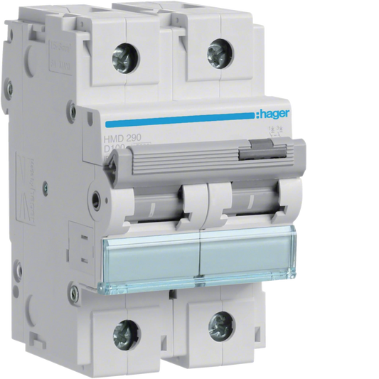 Leitungsschutzschalter 2 polig 15kA D-Charakteristik 100A 3 Module | Hager