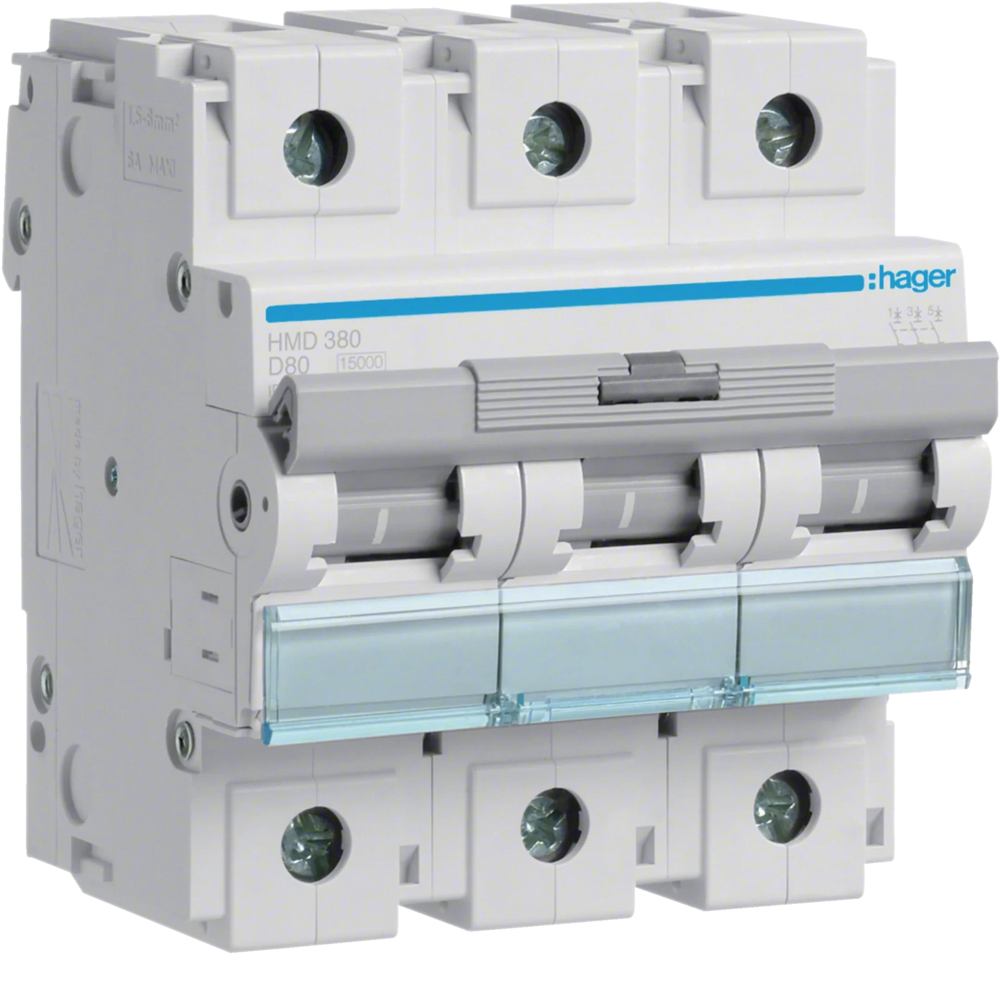 Leitungsschutzschalter 3 polig 15kA D-Charakteristik 80A 4.5 Module | Hager
