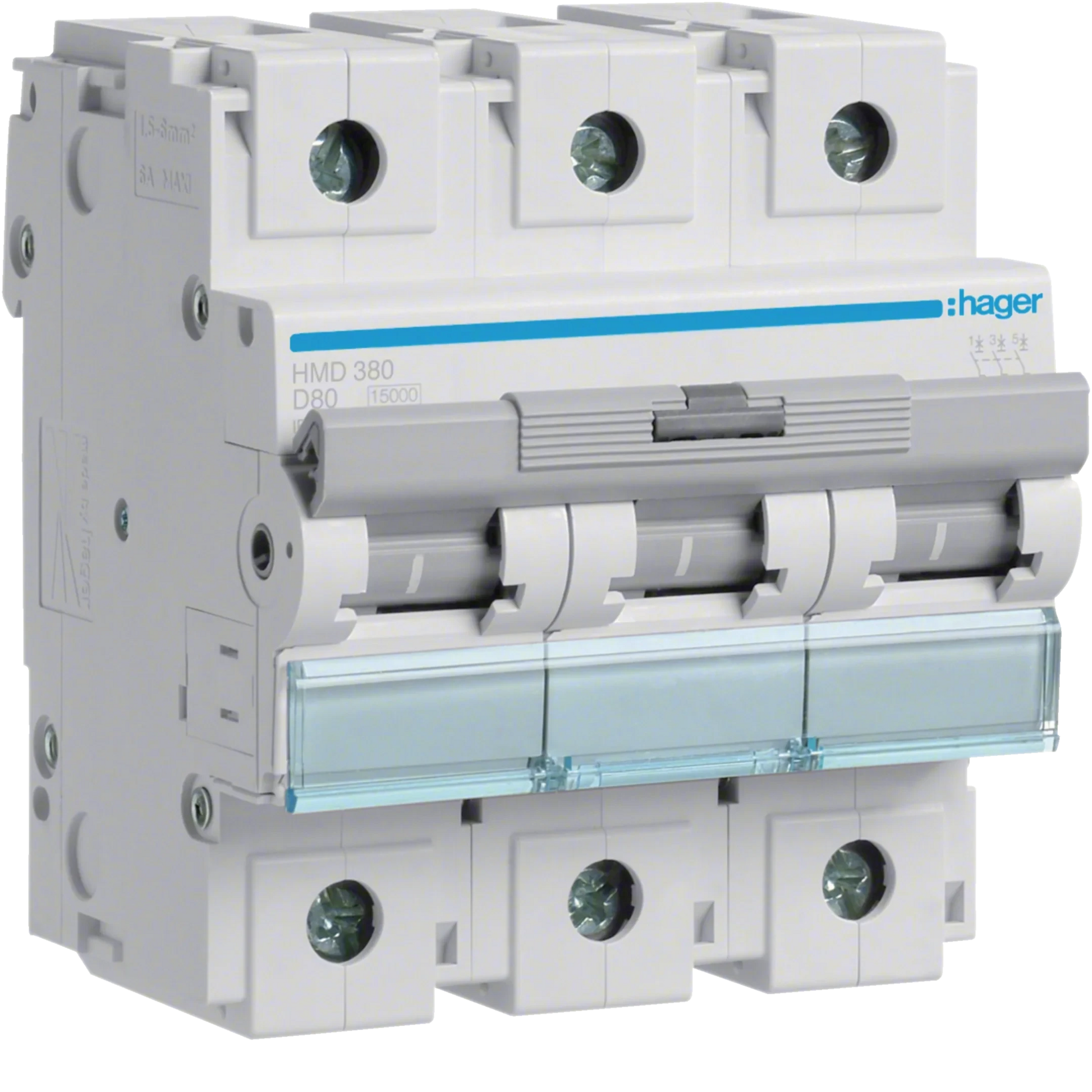 Leitungsschutzschalter 3 polig 15kA D-Charakteristik 80A 4.5 Module | Hager