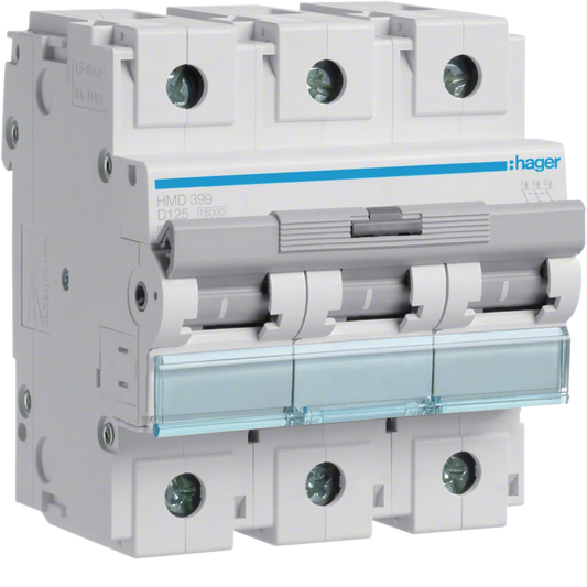 Leitungsschutzschalter 3 polig 15kA D-Charakteristik 125A 4.5 Module | Hager