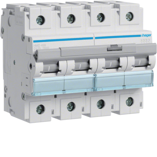 Leitungsschutzschalter 4 polig 15kA D-Charakteristik 125A 6 Module | Hager