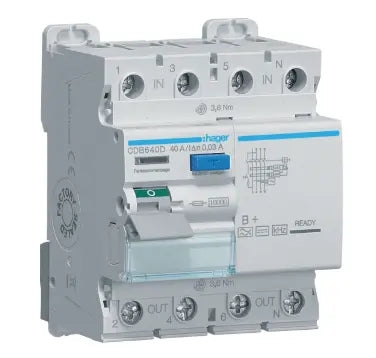 Hager FI-Schutzschalter CDB640D 4-pol 10kA 40A 30mA Typ B+ alls | Hager