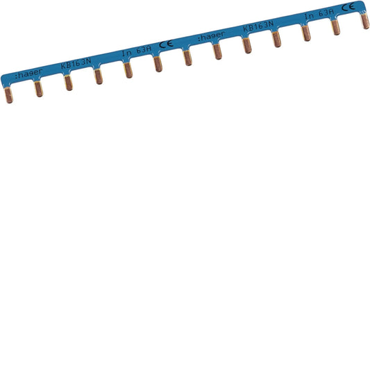 Kammschiene 1 polig mit Stiftanschluss 10mm² 63A 13 Module blau | Hager