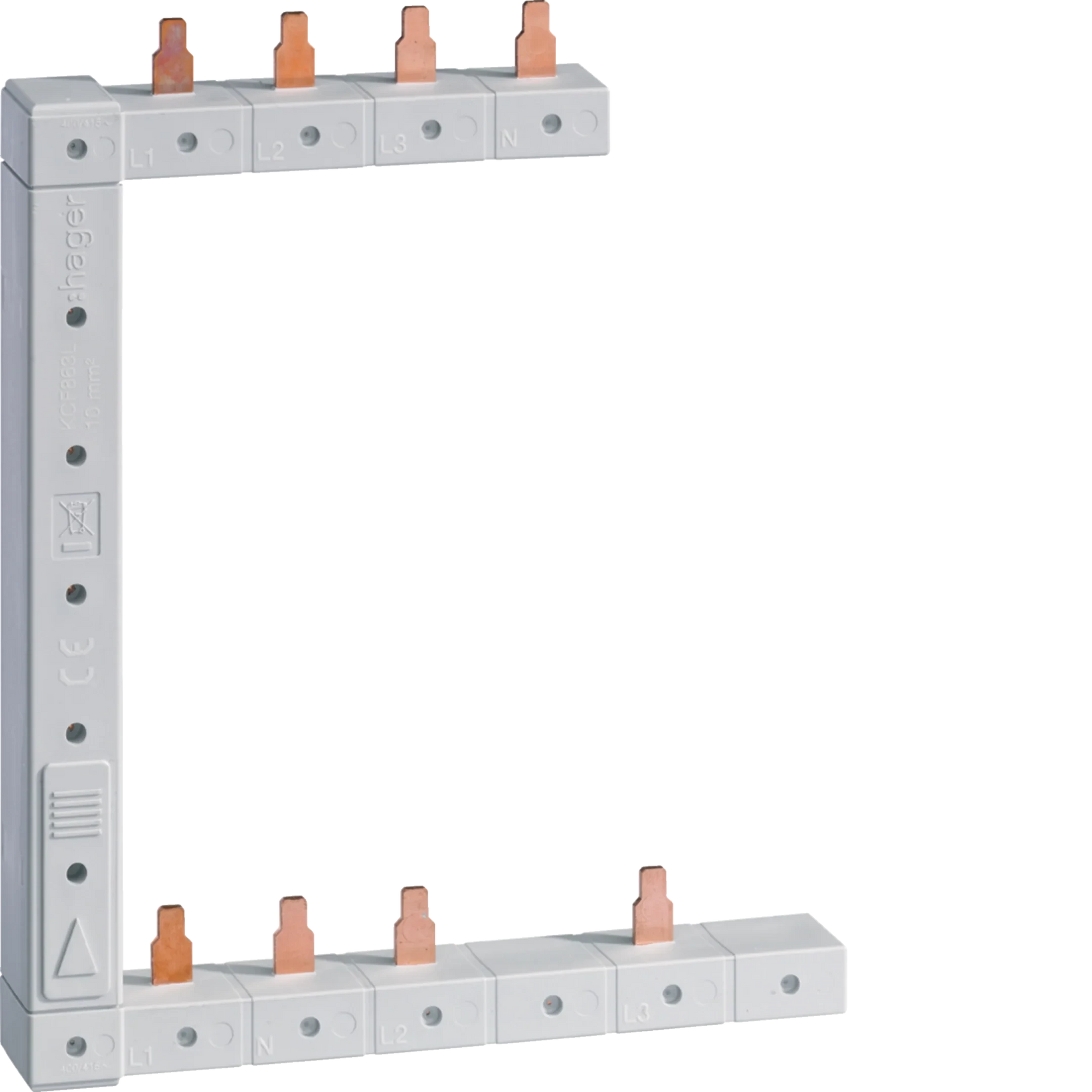 Phasenschiene senkrecht 63A links L1L2L3N zu L1N-L2N-L3N 125mm 2-reihig | Hager