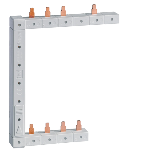 Phasenschiene senkrecht 63A links L1N-L2N-L3N zu L1L2L3N 125mm 2-reihig | Hager