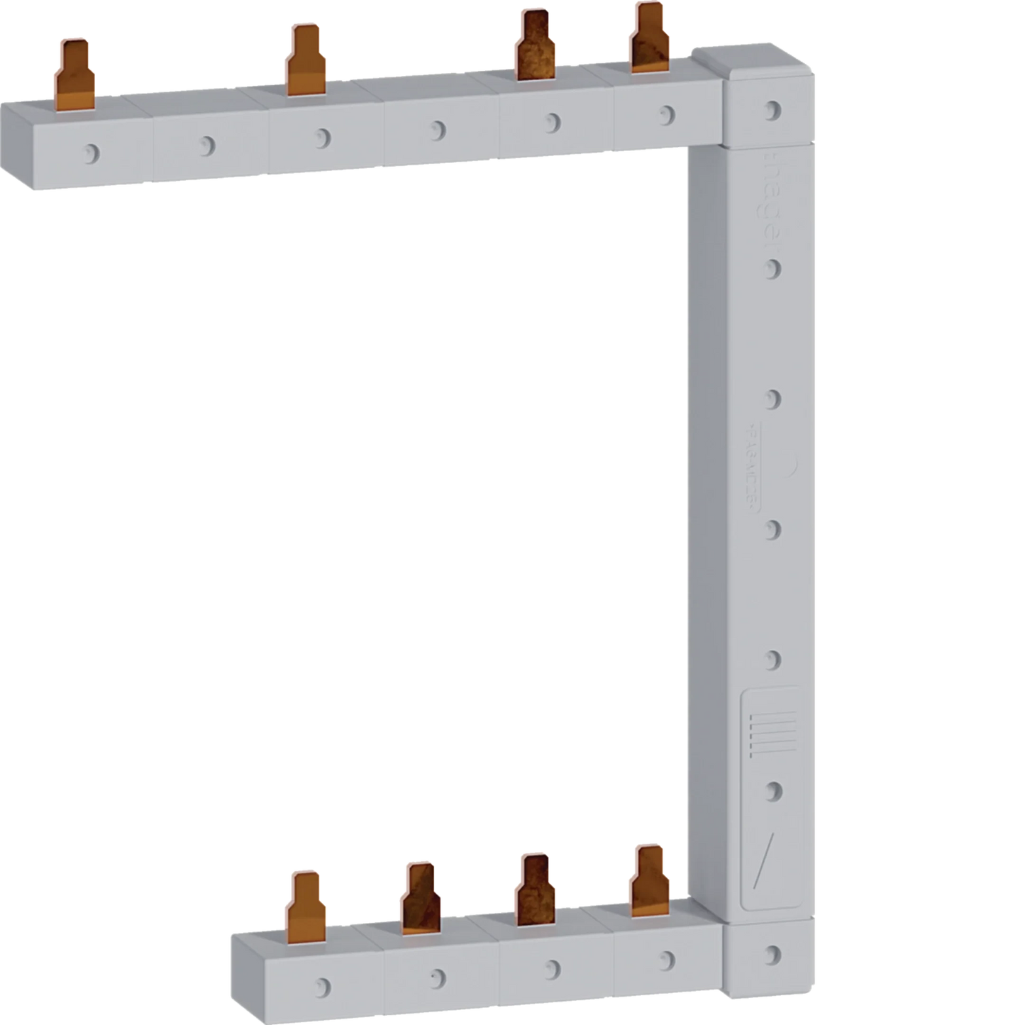 Phasenschiene senkrecht 63A rechts L1N-L2N-L3N zu L1L2L3N 125mm 2-reihig | Hager