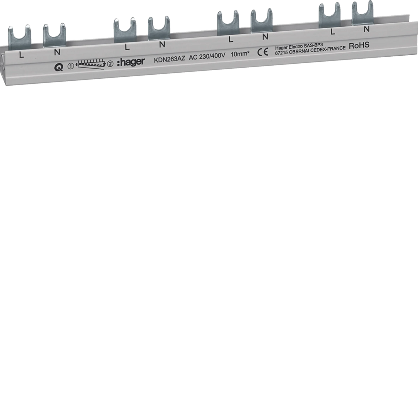 Phasenschiene 2P Gabelanschluss 10 mm² für ARFxxxD 12 Module | Hager