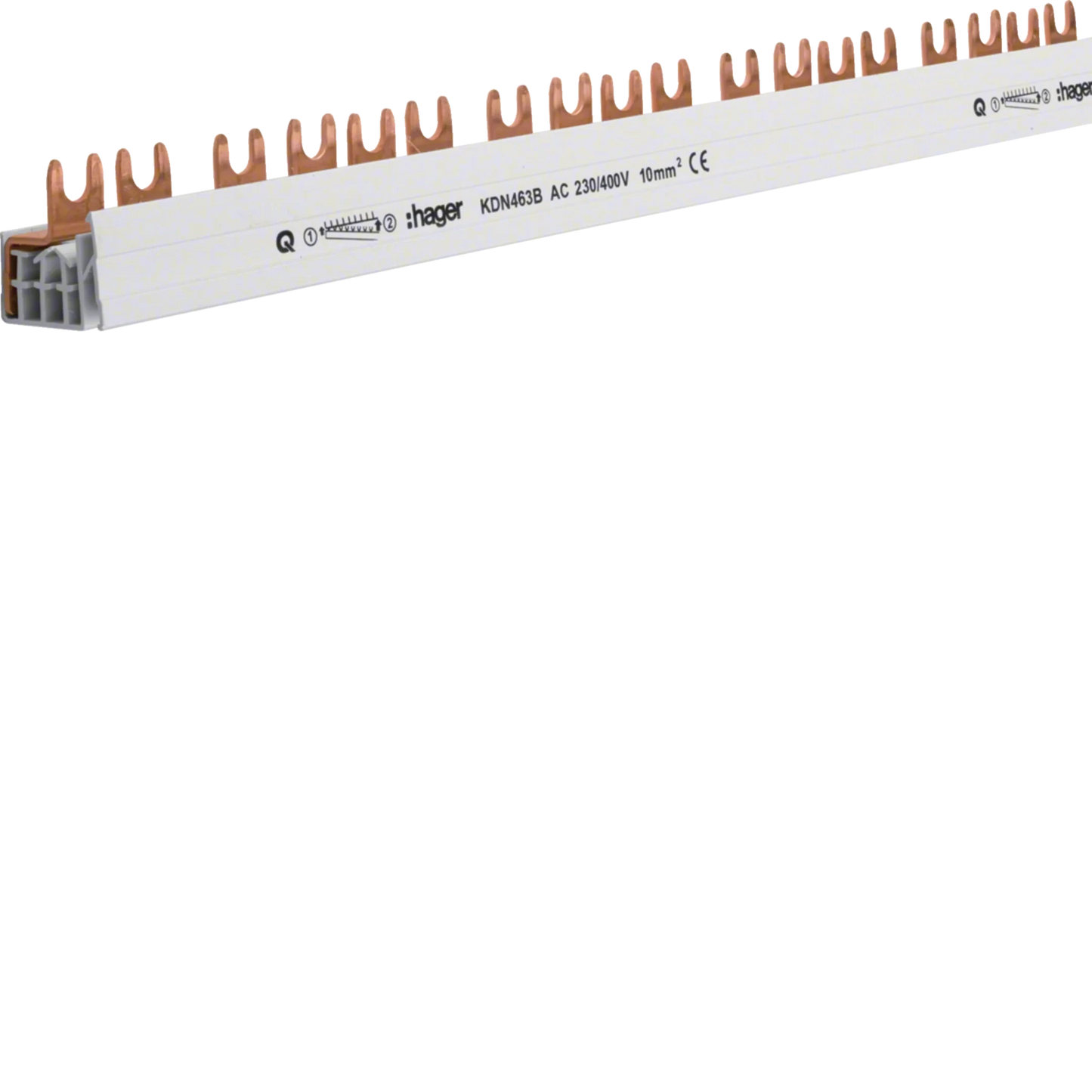 Phasenschiene 4 polig mit Gabelanschluss 10mm² 63A 57 Module | Hager