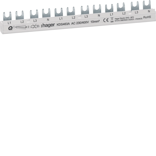 Phasenschiene 12 Module 63A L1L2L3N-L1L2L3N-L1L2L3N QuickBusbar | Hager