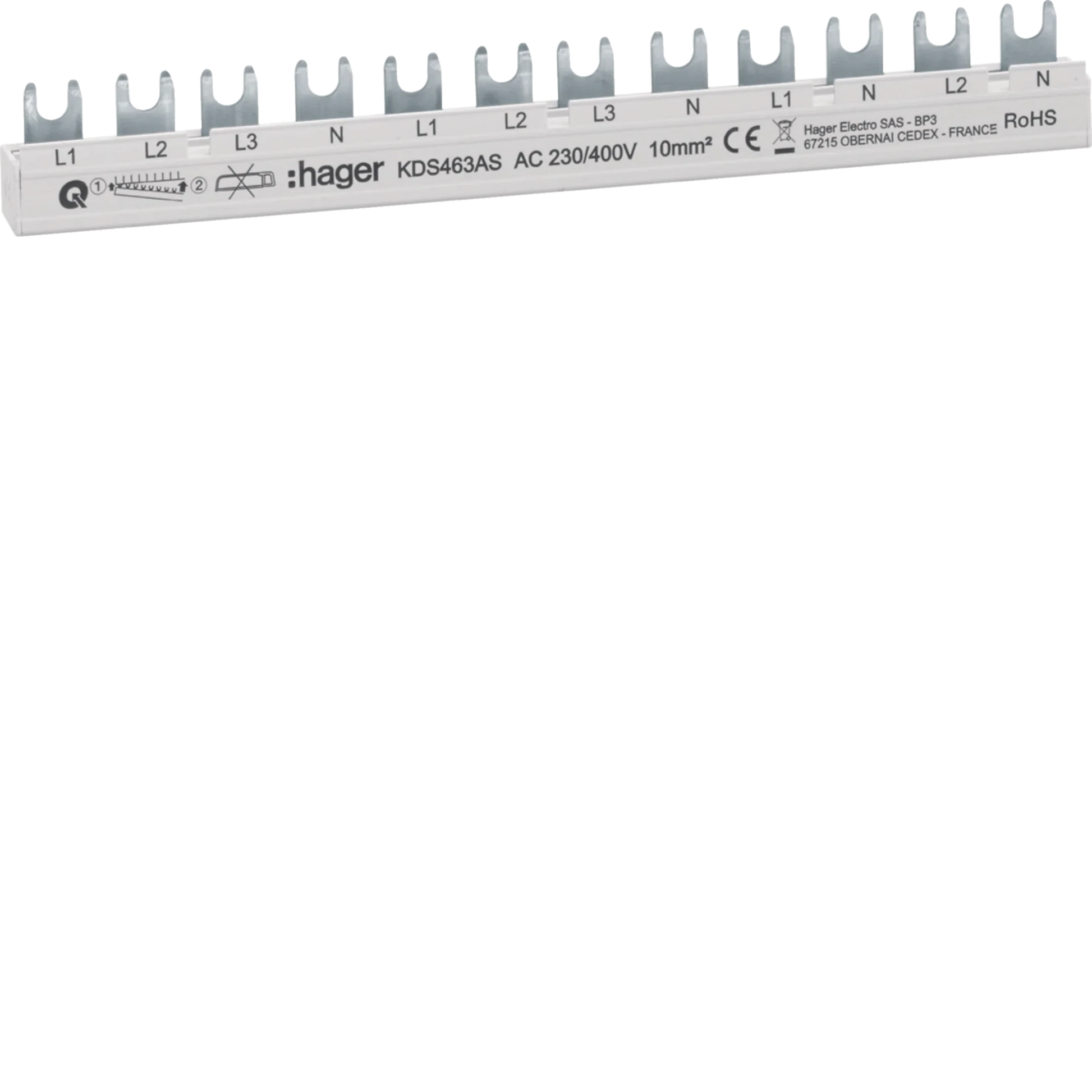 Phasenschiene 12 Module 63A L1L2L3N-L1L2L3N-L1N-L2N QuickBusbar | Hager