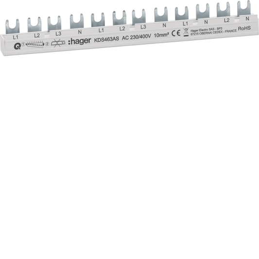 Phasenschiene 12 Module 63A L1L2L3N-L1L2L3N-L1N-L2N QuickBusbar | Hager