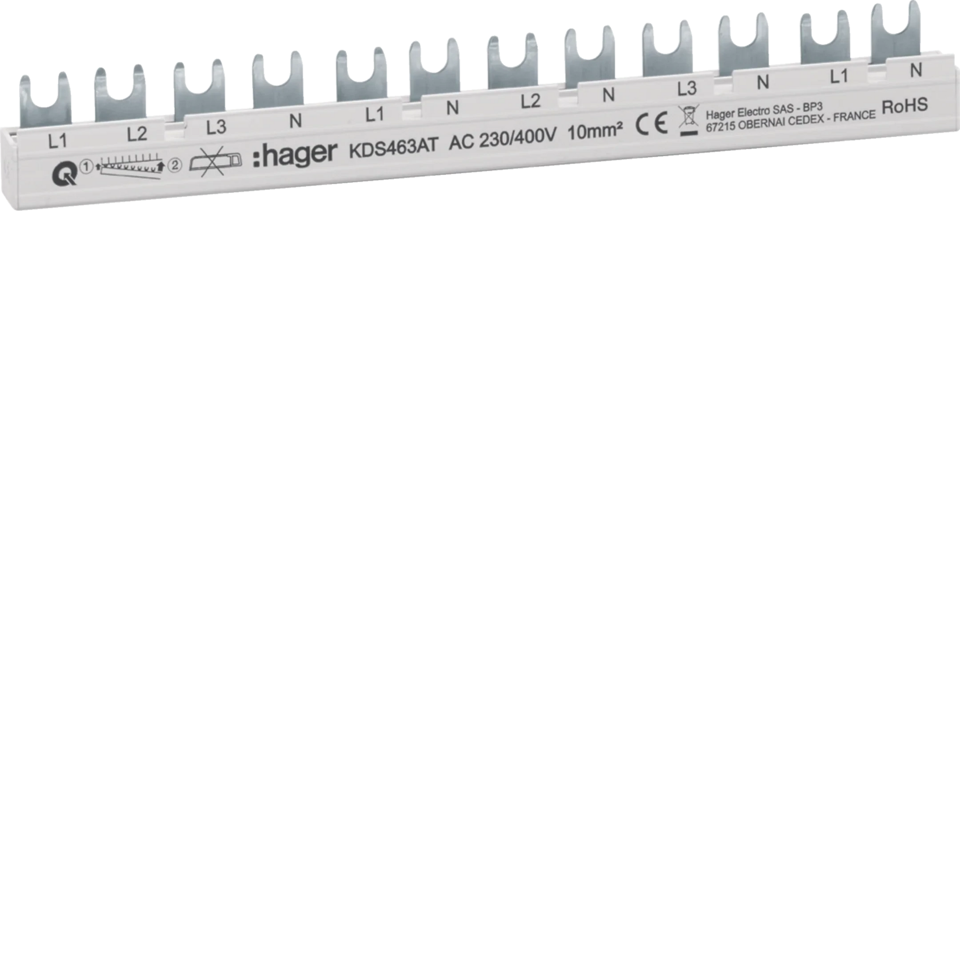 Phasenschiene 12 Module 63A L1L2L3N-L1N-L2N-L3N-L1N QuickBusbar | Hager