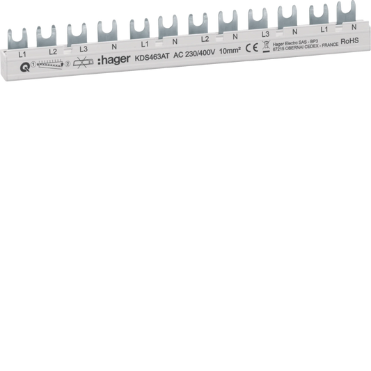 Phasenschiene 12 Module 63A L1L2L3N-L1N-L2N-L3N-L1N QuickBusbar | Hager