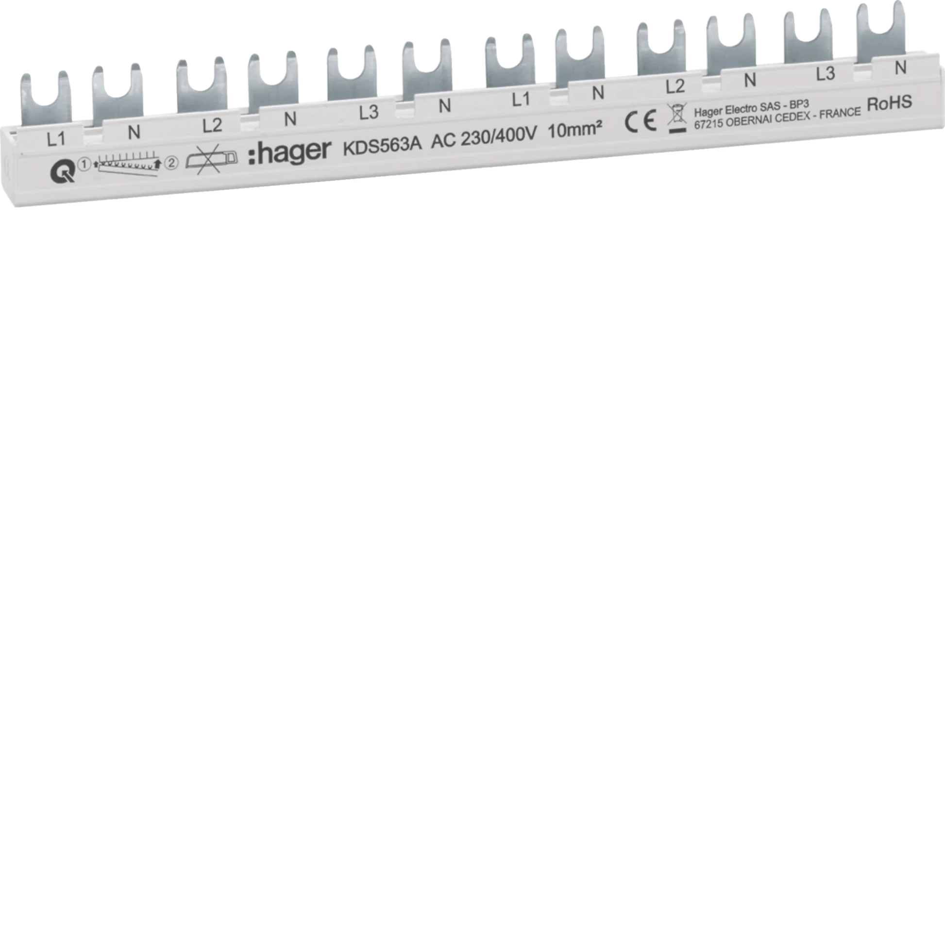 Phasenschiene 12 Module 63A L1N-L2N-L3N-L1N-L2N-L3N QuickBusbar | Hager