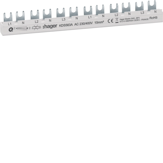 Phasenschiene 12 Module 63A L1N-L2N-L3N-L1N-L2N-L3N QuickBusbar | Hager