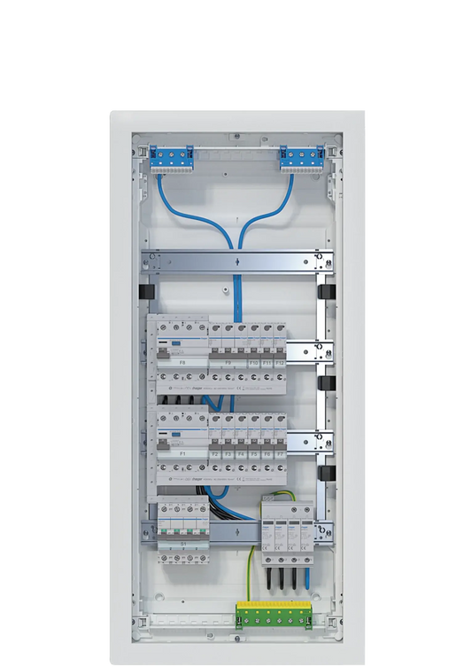 Kleinv.,volta,UPV,4x12PLE,IP30,best.u.verdrah.,2 FI-Kreise,Übersp.abl.,Hauptsch. | Hager