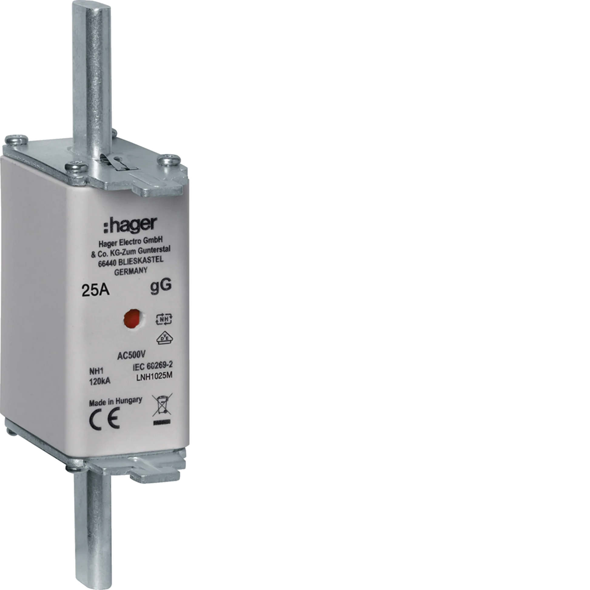 NH-Sicherungseinsatz NH1C gG AC500V 25A Kombi-Melder mit Metall-Grifflasche | Hager