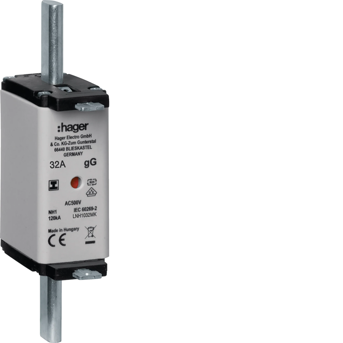 NH-Sicherungseinsatz NH1C gG 500V 32A Kombi-Melder mit isolierter Grifflasche | Hager