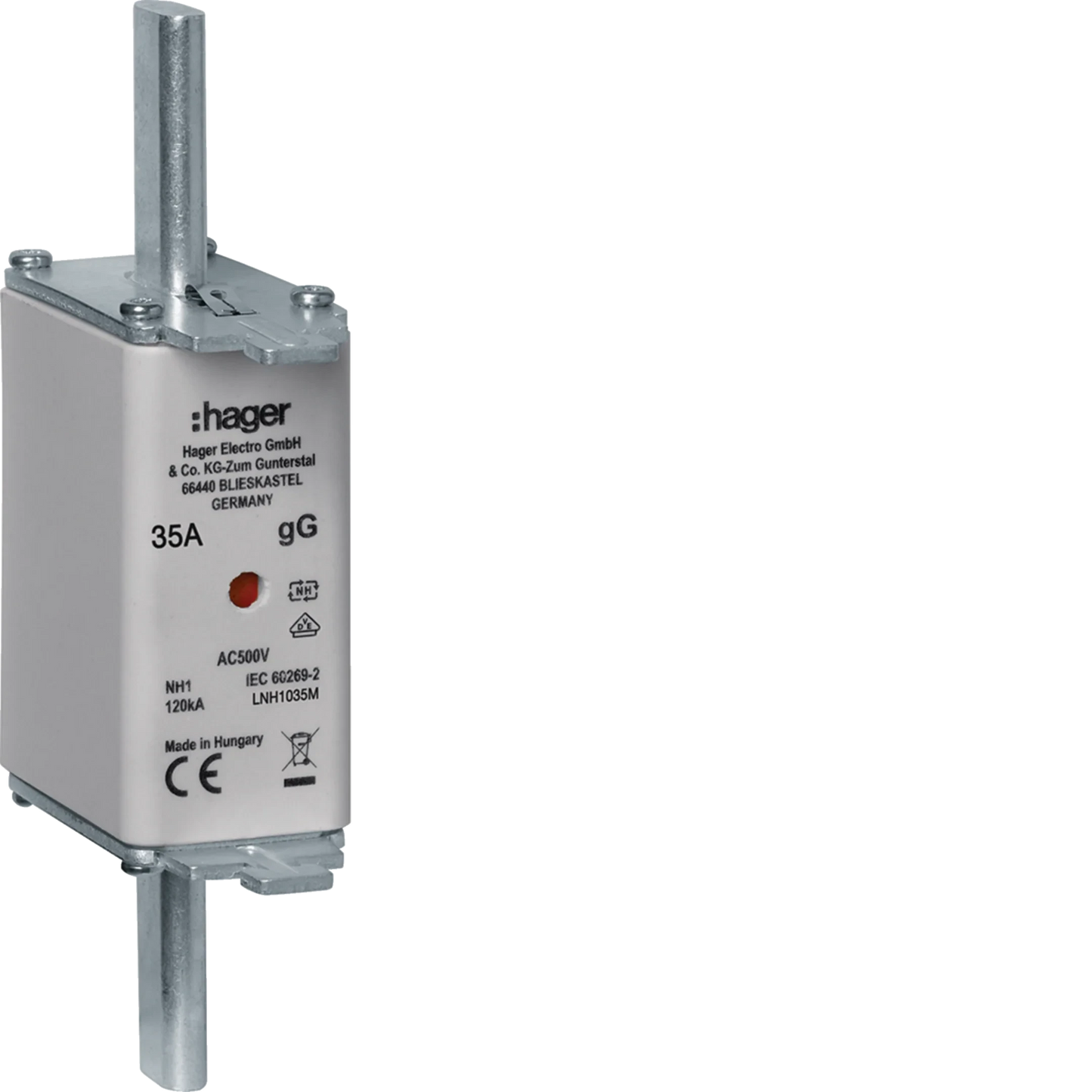 NH-Sicherungseinsatz NH1C gG AC500V 35A Kombi-Melder mit Metall-Grifflasche | Hager