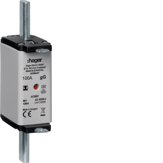 NH-Sicherungseinsatz NH1C gG 500V 100A Kombi-Melder mit isolierter Grifflasche | Hager