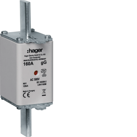 NH-Sicherungseinsatz NH1 gG AC500V 160A Kombi-Melder mit Metall-Grifflasche | Hager