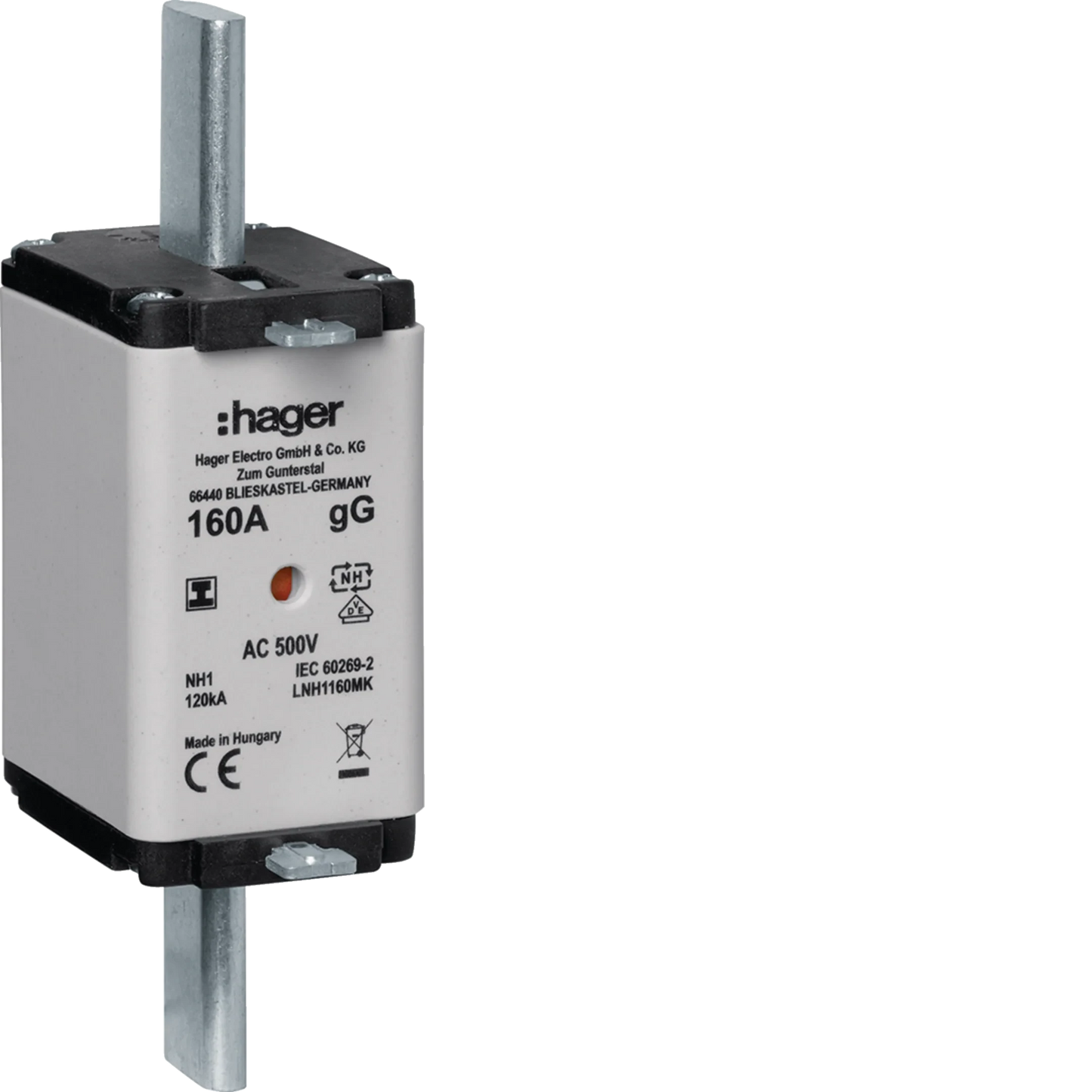NH-Sicherungseinsatz NH1 gG 500V 160A Kombi-Melder mit isolierter Grifflasche | Hager